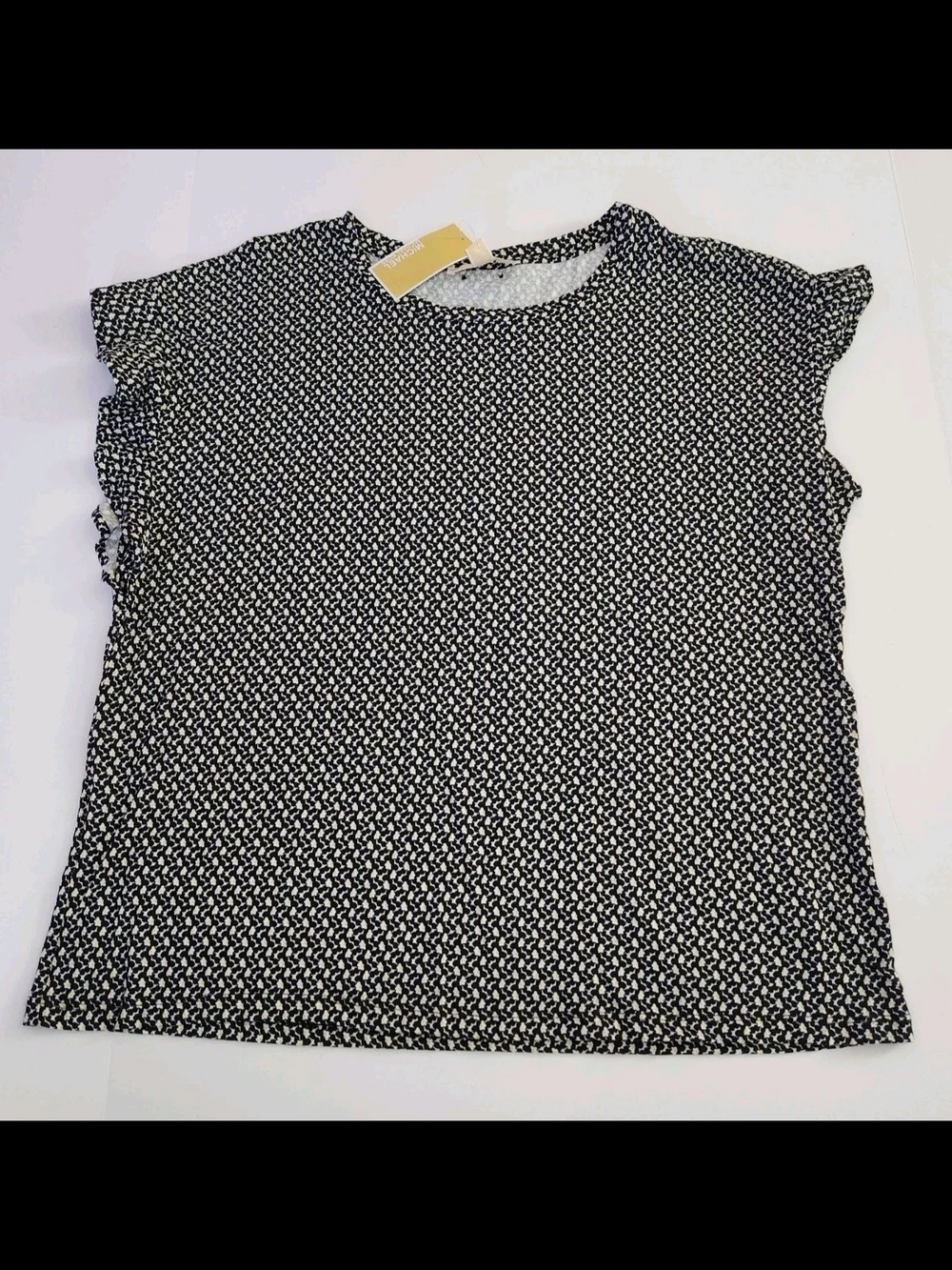 Michael Kors Women’s Black White Yellow Patterned Flutter Sleeve Top